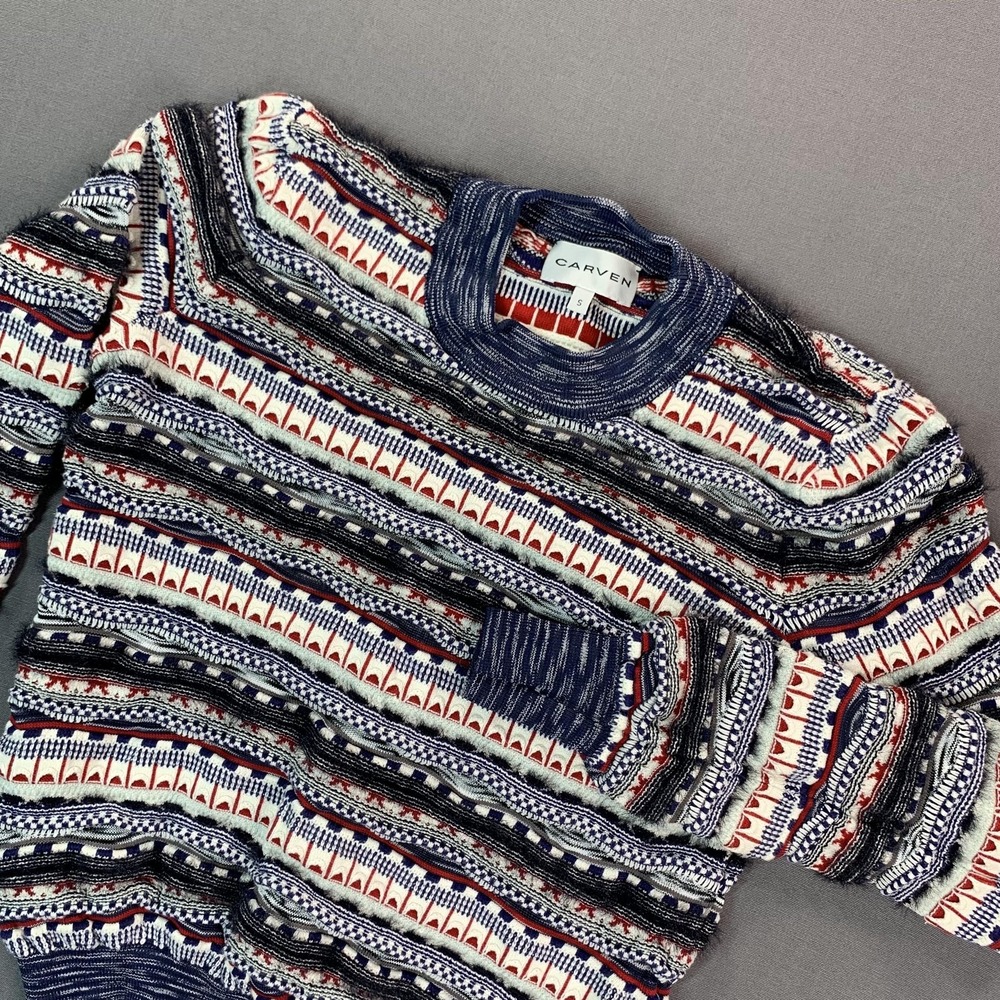 Carven Sweater Women SM Multicolor Stripe 3D Knit Pullover‎ Long Sleeve